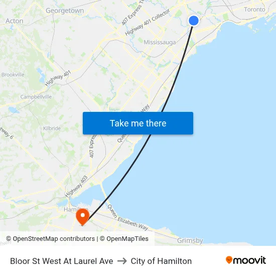 Bloor St West At Laurel Ave to City of Hamilton map