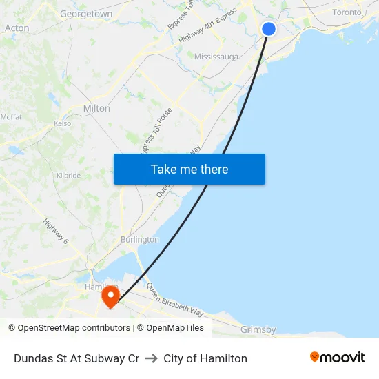 Dundas St At Subway Cr to City of Hamilton map
