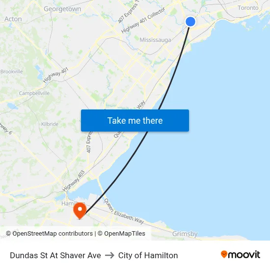 Dundas St At Shaver Ave to City of Hamilton map