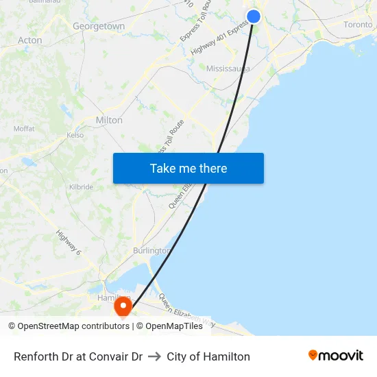 Renforth Dr at Convair Dr to City of Hamilton map