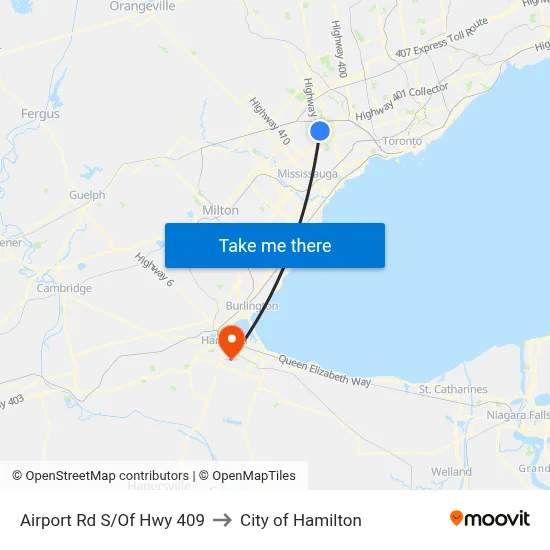 Airport Rd S/Of Hwy 409 to City of Hamilton map