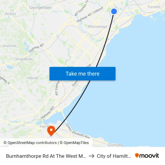 Burnhamthorpe Rd At The West Mall to City of Hamilton map