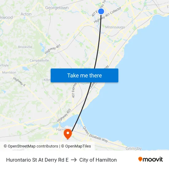 Hurontario St At Derry Rd E to City of Hamilton map