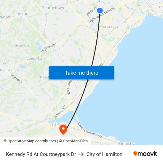 Kennedy Rd At Courtneypark Dr to City of Hamilton map