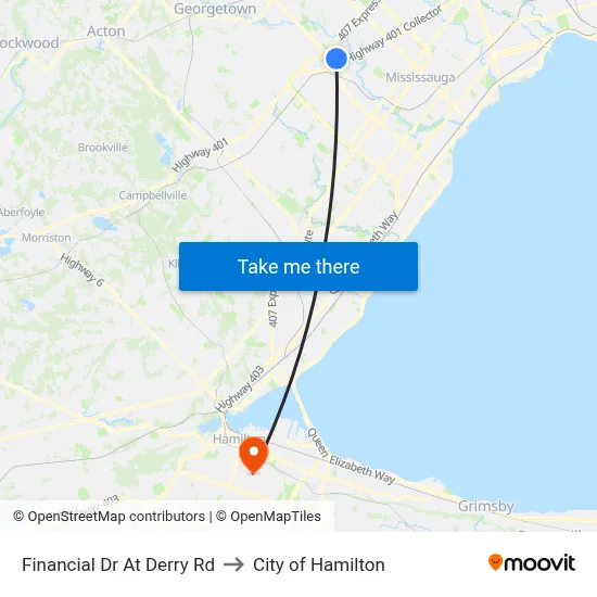 Financial Dr At Derry Rd to City of Hamilton map