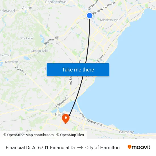 Financial Dr At 6701 Financial Dr to City of Hamilton map