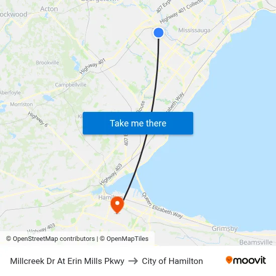 Millcreek Dr At Erin Mills Pkwy to City of Hamilton map