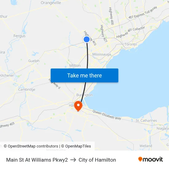 Main St At Williams Pkwy2 to City of Hamilton map