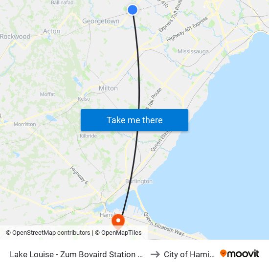 Lake Louise - Zum Bovaird Station Stop Eb to City of Hamilton map