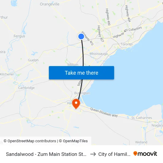 Sandalwood - Zum Main Station Stop Nb to City of Hamilton map