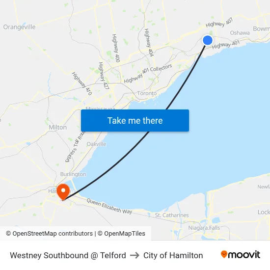 Westney Southbound @ Telford to City of Hamilton map