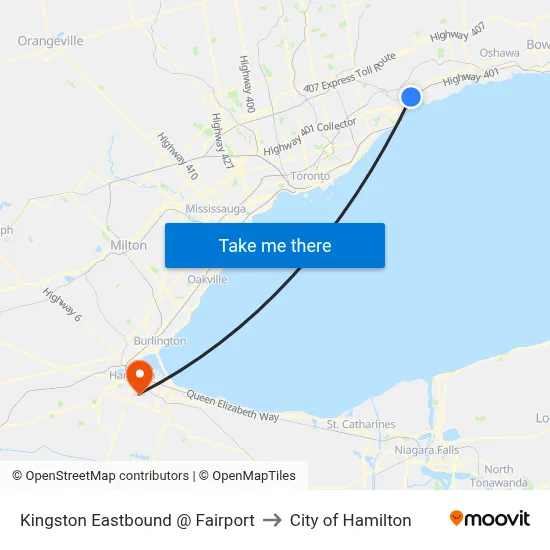 Kingston Eastbound @ Fairport to City of Hamilton map