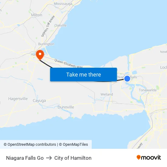 Niagara Falls Go to City of Hamilton map
