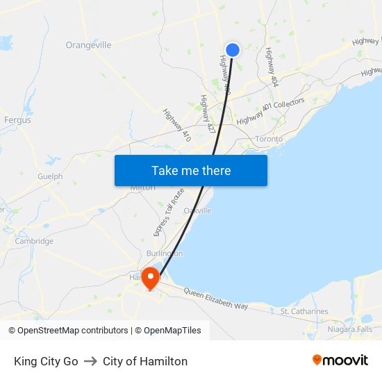 King City Go to City of Hamilton map