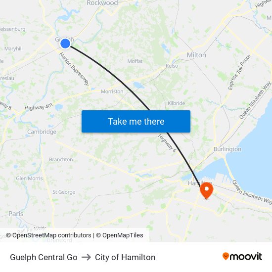 Guelph Central Go to City of Hamilton map