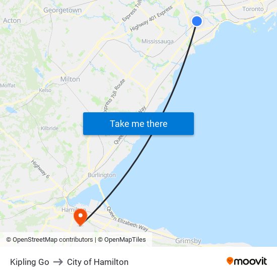Kipling Go to City of Hamilton map