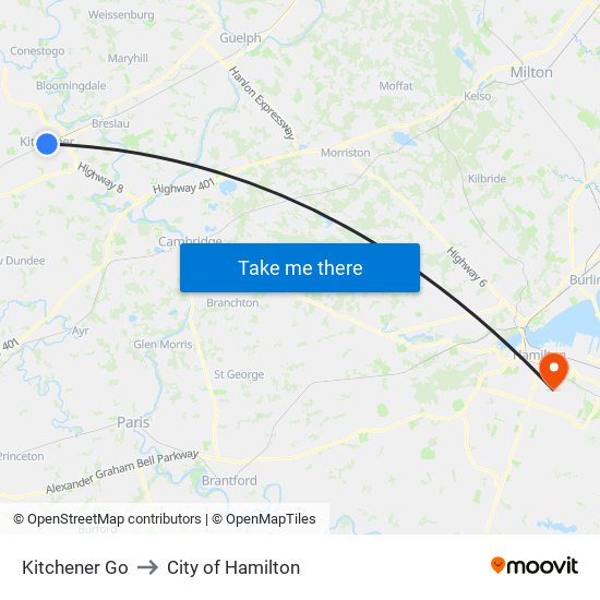 Kitchener Go to City of Hamilton map