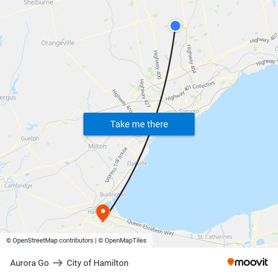 Aurora Go to City of Hamilton map