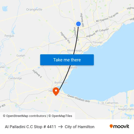 Al Palladini C.C Stop # 4411 to City of Hamilton map