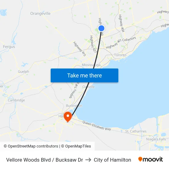 Vellore Woods Blvd / Bucksaw Dr to City of Hamilton map