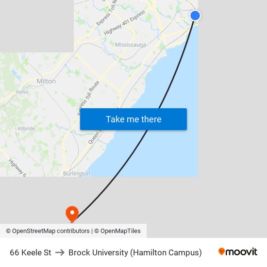 66 Keele St to Brock University (Hamilton Campus) map
