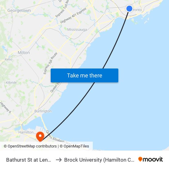 Bathurst St at Lennox St to Brock University (Hamilton Campus) map