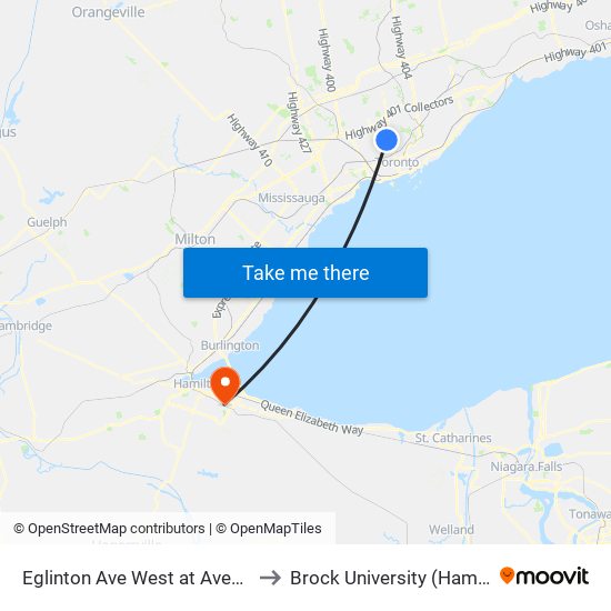 Eglinton Ave West at Avenue Rd East Side to Brock University (Hamilton Campus) map