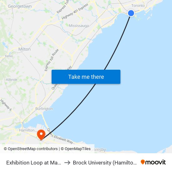 Exhibition Loop at Manitoba Dr to Brock University (Hamilton Campus) map