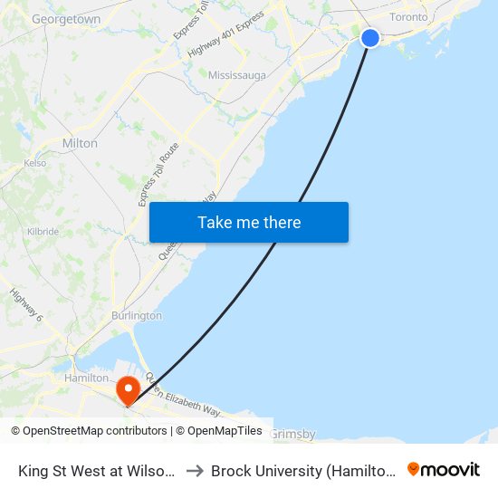 King St West at Wilson Park Rd to Brock University (Hamilton Campus) map