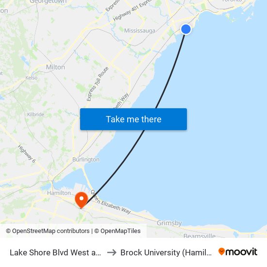 Lake Shore Blvd West at Fifteenth St to Brock University (Hamilton Campus) map