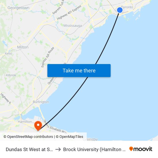 Dundas St West at Shaw St to Brock University (Hamilton Campus) map