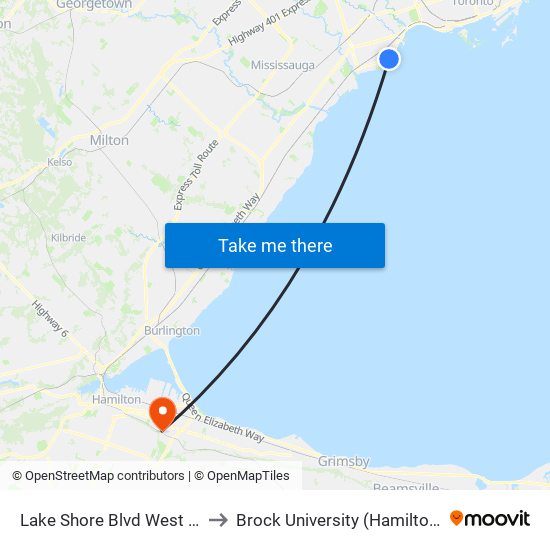 Lake Shore Blvd West at First St to Brock University (Hamilton Campus) map