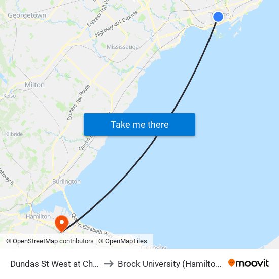 Dundas St West at Chestnut St to Brock University (Hamilton Campus) map