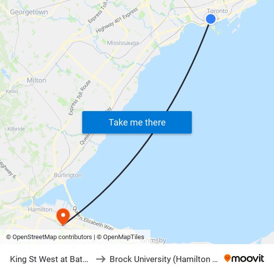 King St West at Bathurst St to Brock University (Hamilton Campus) map