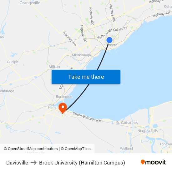 Davisville to Brock University (Hamilton Campus) map