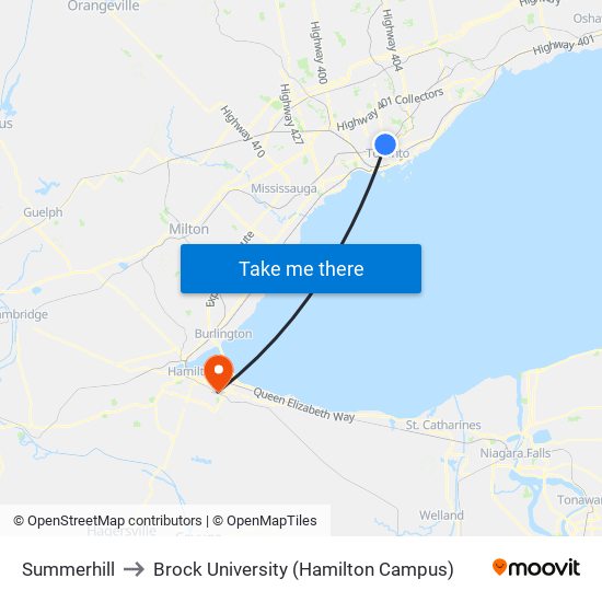 Summerhill to Brock University (Hamilton Campus) map