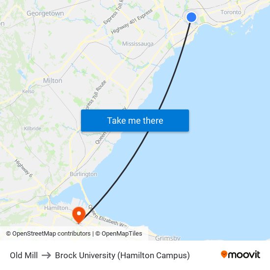 Old Mill to Brock University (Hamilton Campus) map