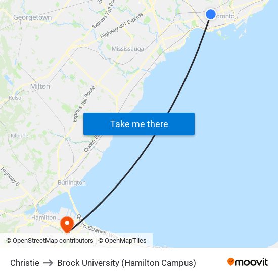 Christie to Brock University (Hamilton Campus) map