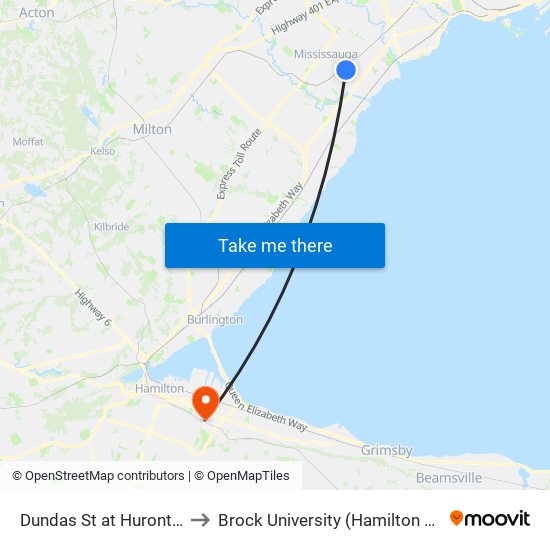 Dundas St at Hurontario St to Brock University (Hamilton Campus) map