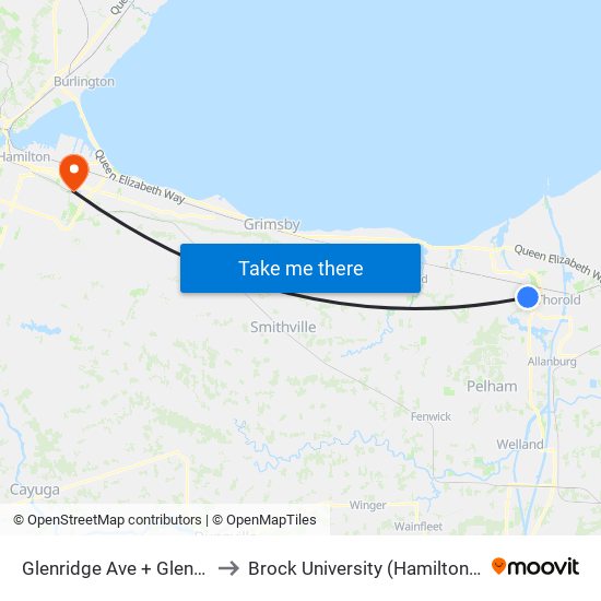 Glenridge Ave + Glendale Ave to Brock University (Hamilton Campus) map