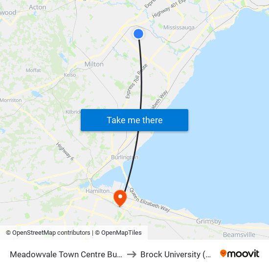 Meadowvale Town Centre Bus Terminal Platform H, I, J to Brock University (Hamilton Campus) map