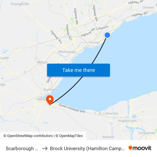 Scarborough Go to Brock University (Hamilton Campus) map