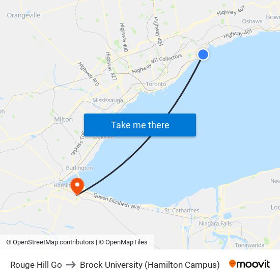 Rouge Hill Go to Brock University (Hamilton Campus) map