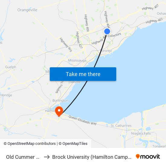 Old Cummer Go to Brock University (Hamilton Campus) map