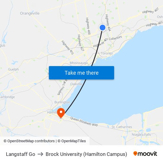 Langstaff Go to Brock University (Hamilton Campus) map