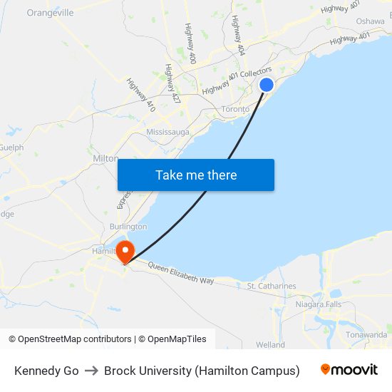 Kennedy Go to Brock University (Hamilton Campus) map