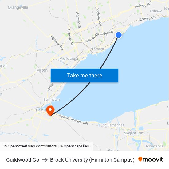 Guildwood Go to Brock University (Hamilton Campus) map