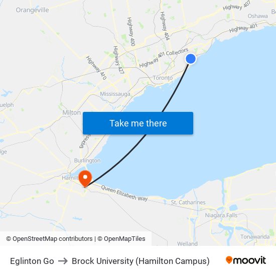 Eglinton Go to Brock University (Hamilton Campus) map
