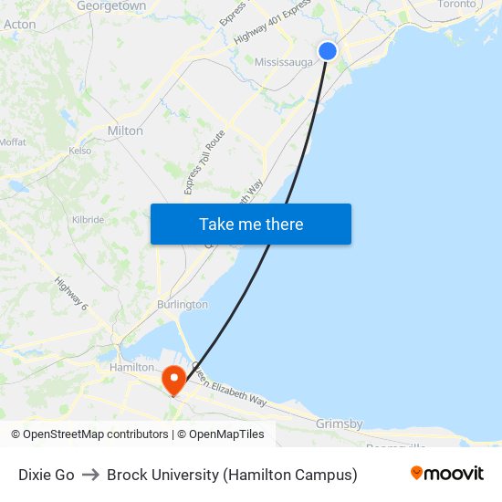 Dixie Go to Brock University (Hamilton Campus) map