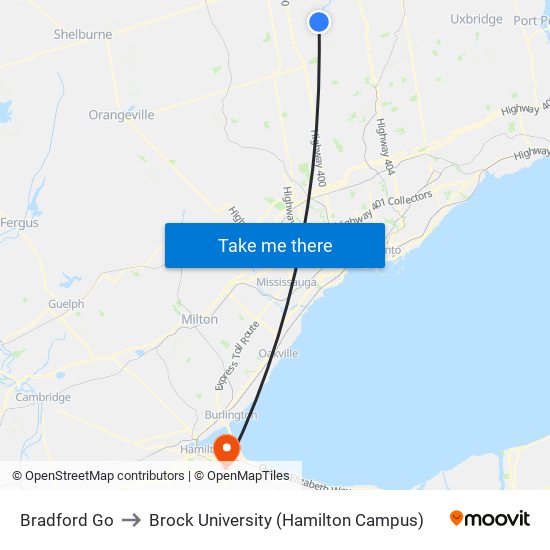 Bradford Go to Brock University (Hamilton Campus) map